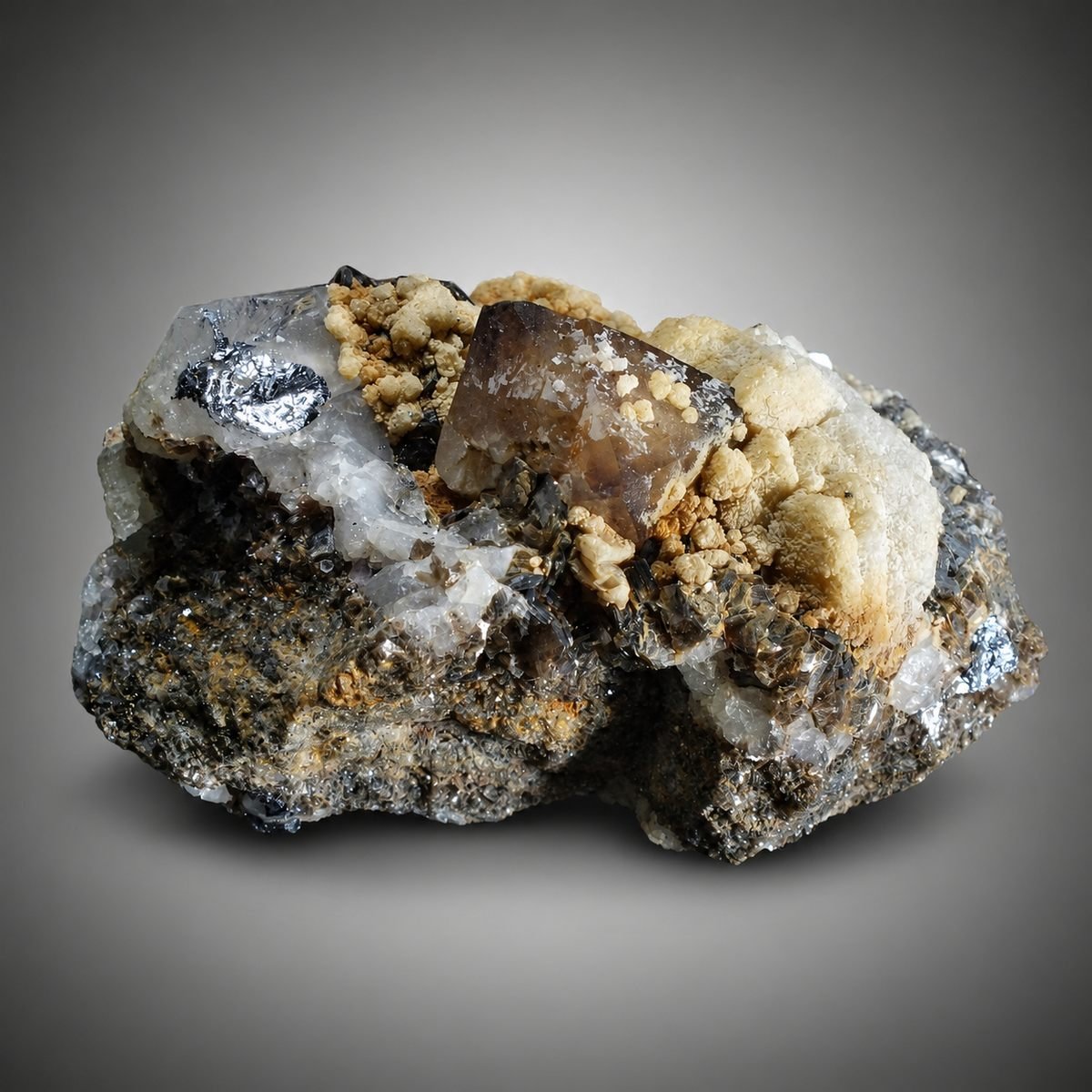 Scheelite with Calcite, Quartz